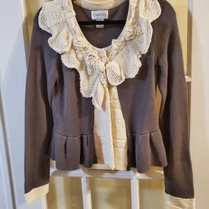 LAST CHANCE Chadwicks   Cardigan Crocheted Lace Collar Sm